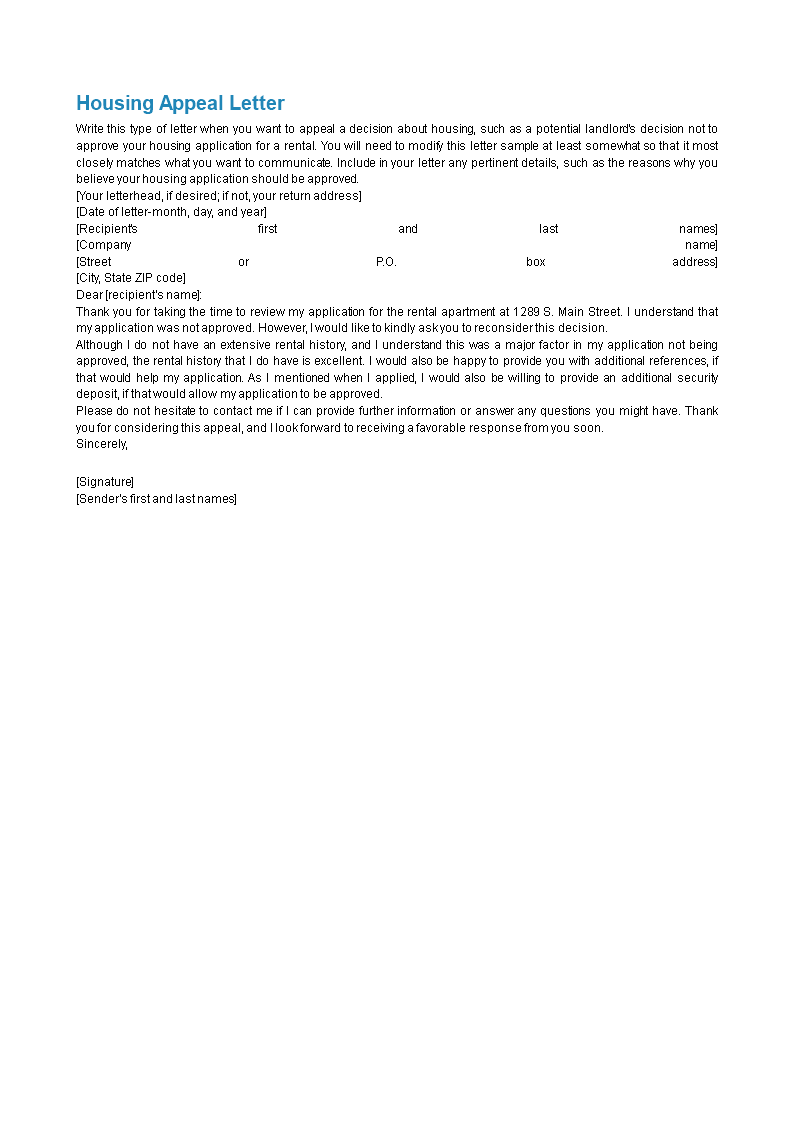 appeal letter sample for housing modèles