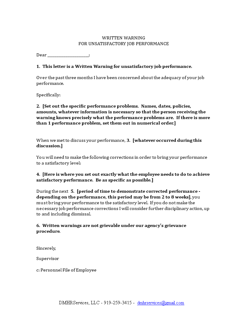 work performance warning letter template