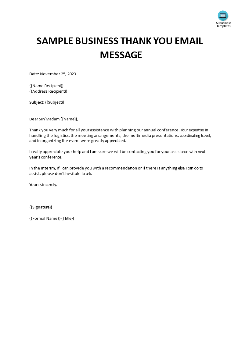thank you letter to business relation modèles