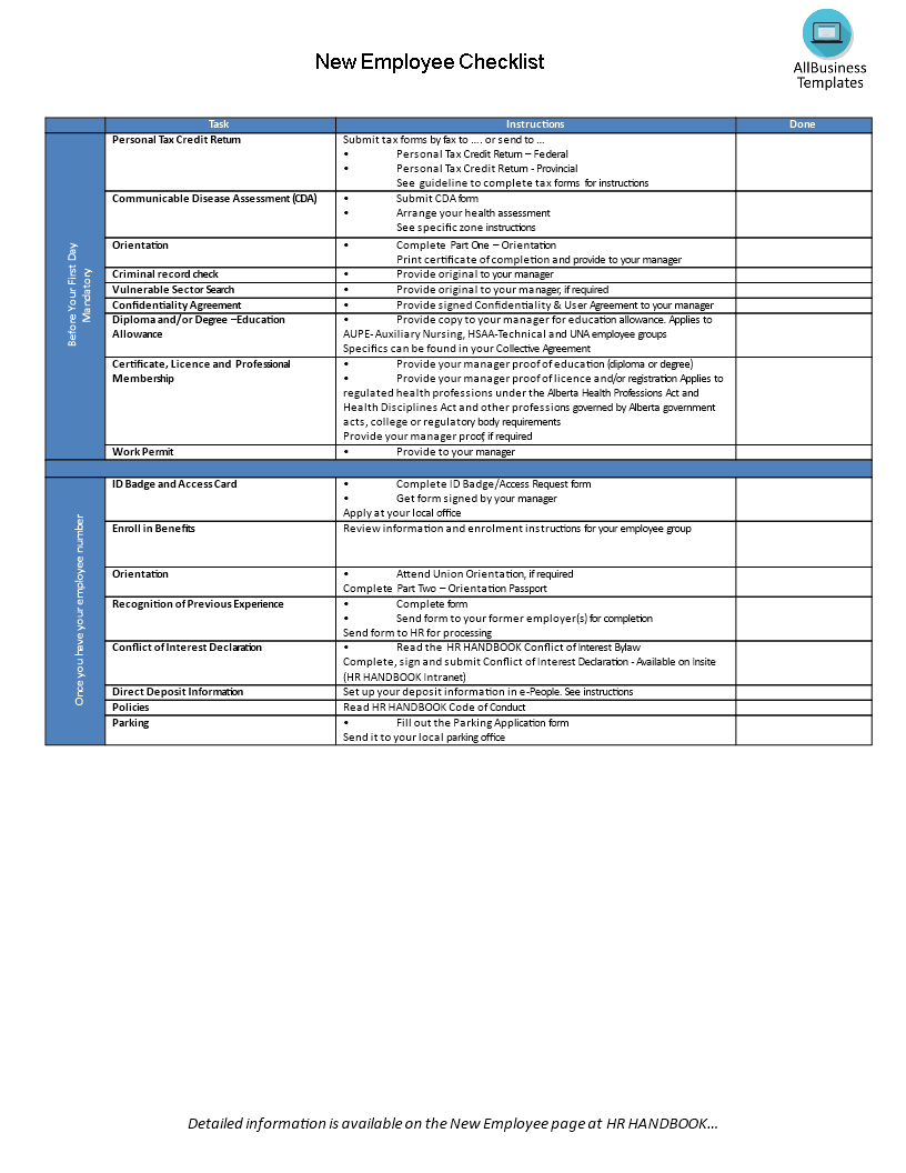 new hire employee checklist on-boarding process Hauptschablonenbild