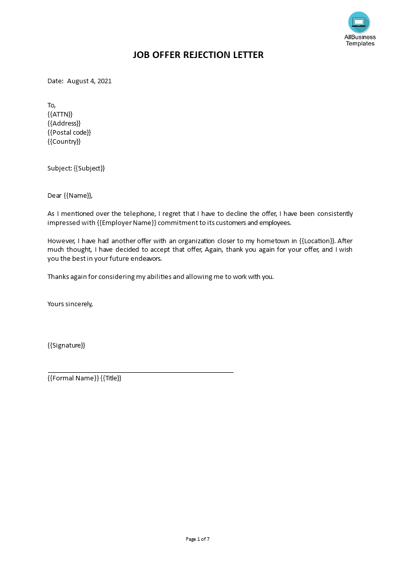 rejection email letter template