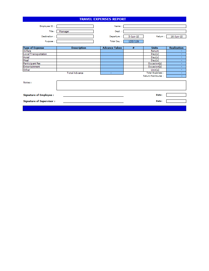 Expense Report Worksheet main image