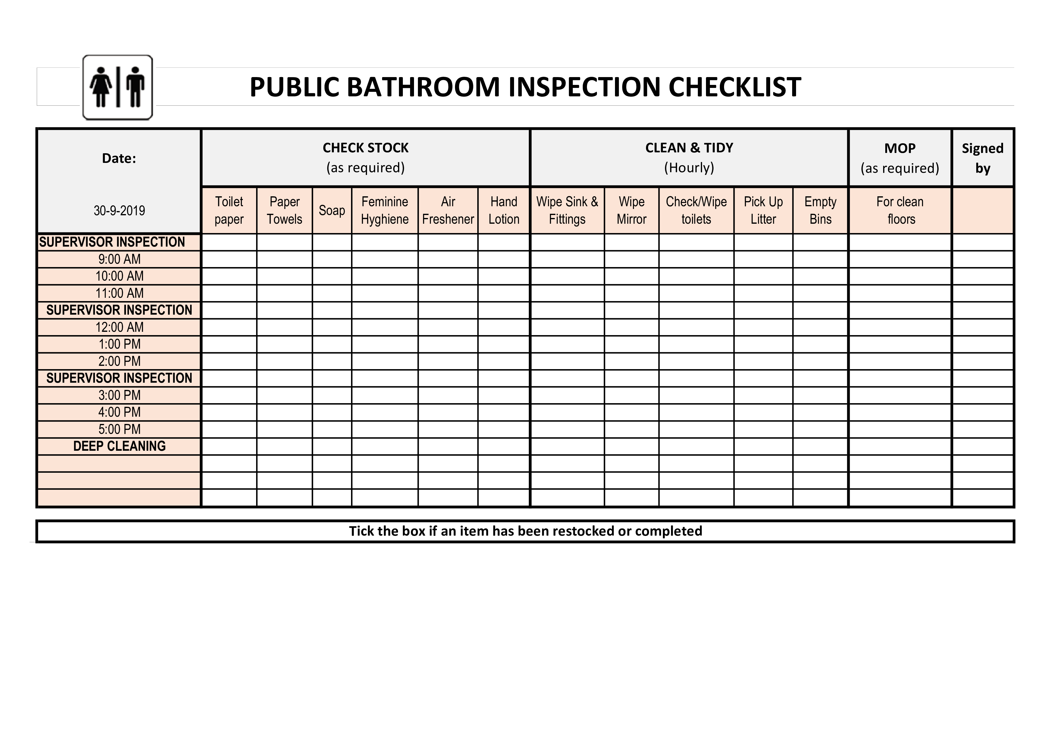 Bathroom Cleaning Checklist Templates at