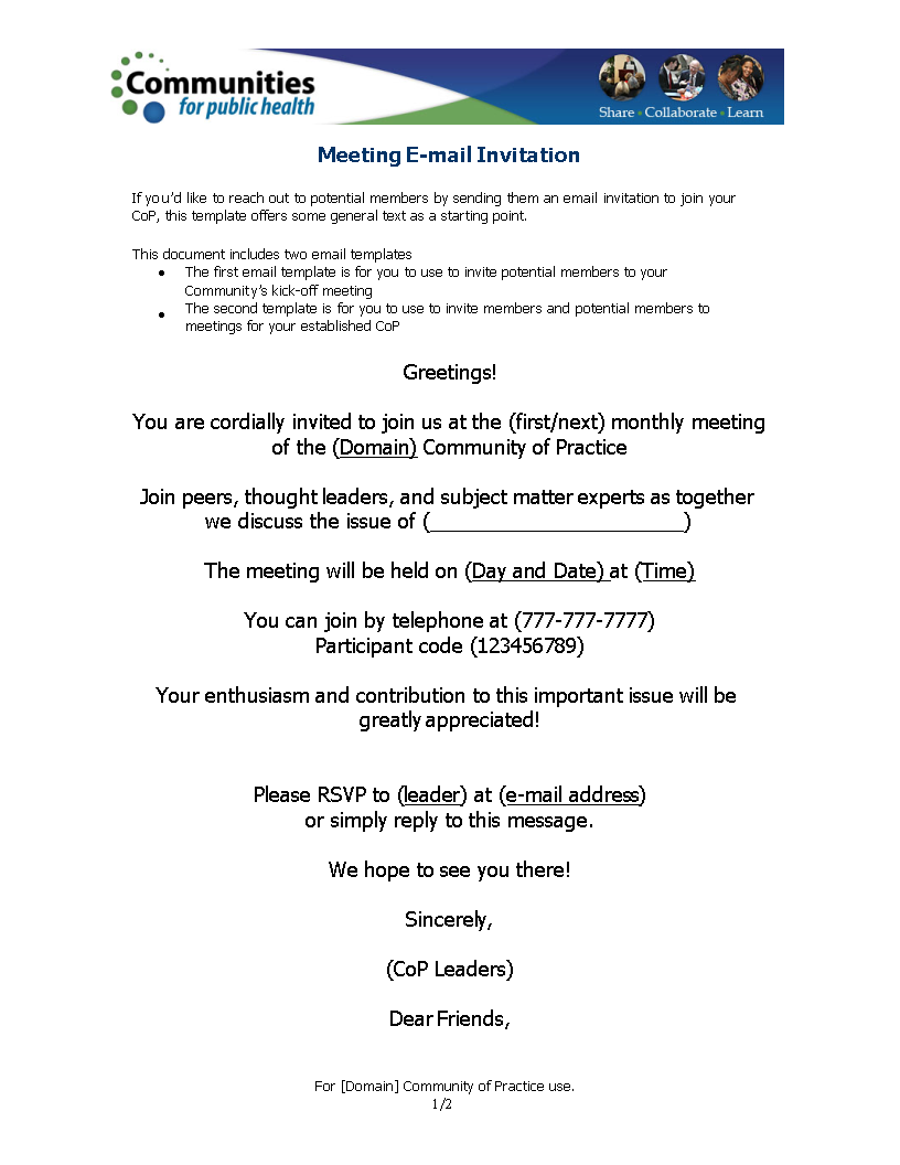 official meeting invitation email modèles