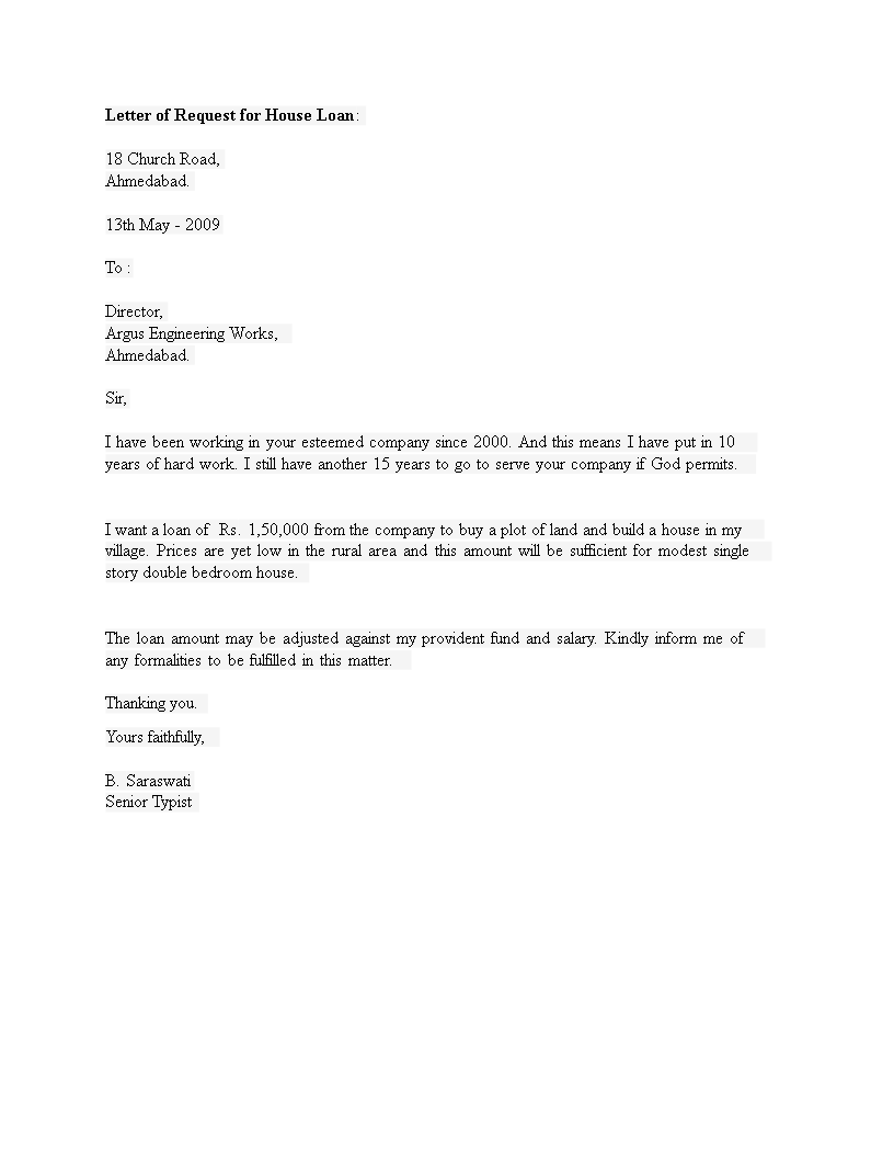 home loan application letter to company