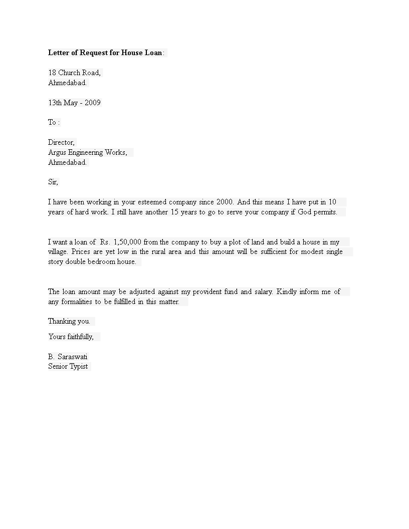 home loan application letter template