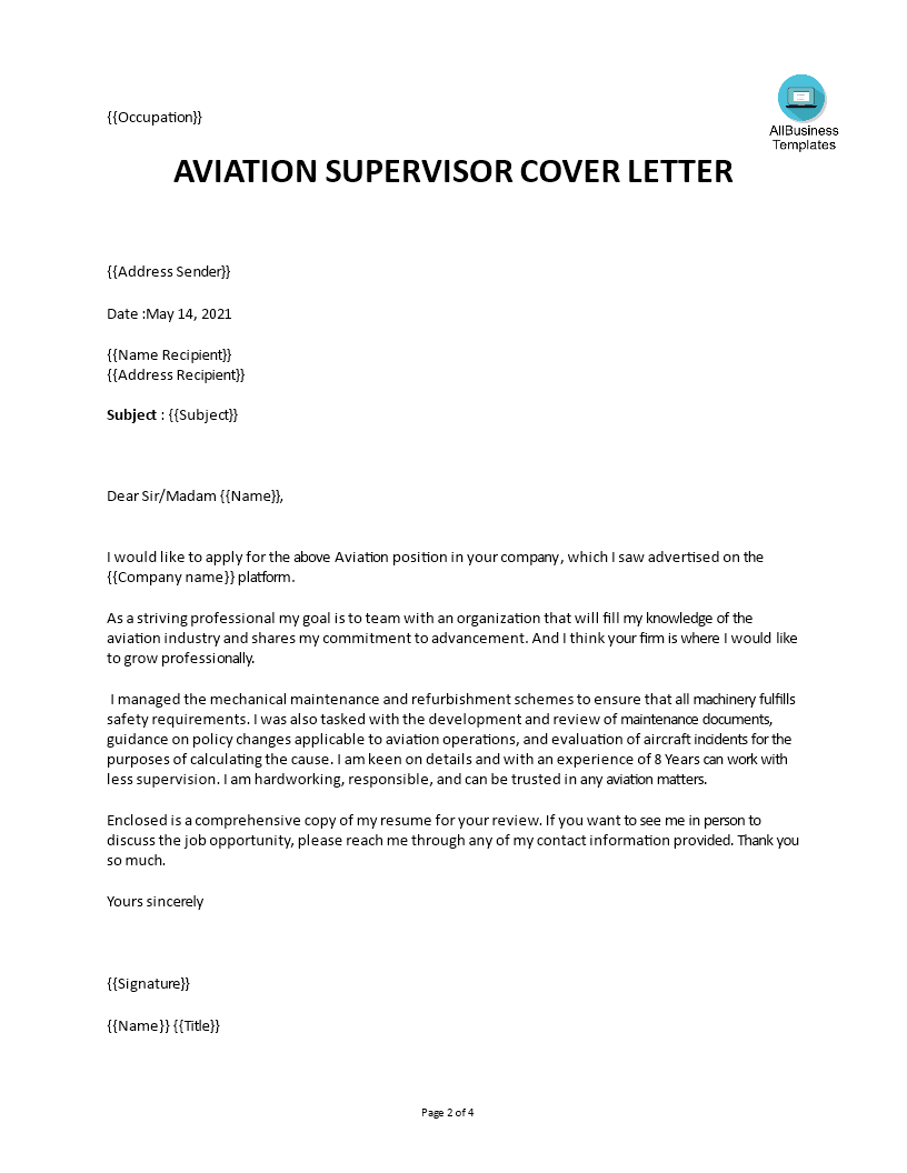 Aviation Cover Letter  Templates at allbusinesstemplates.com