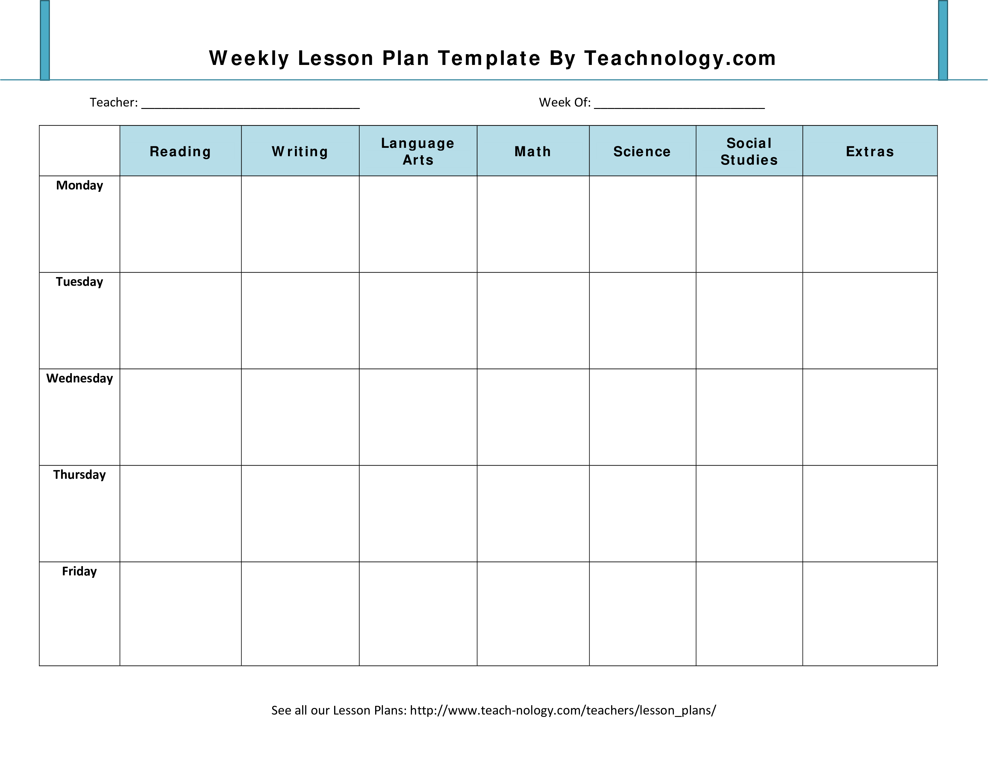 Printable Lesson Plan Template Weekly Printable Templates