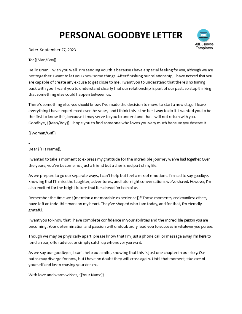 goodbye letter to boyfriend modèles