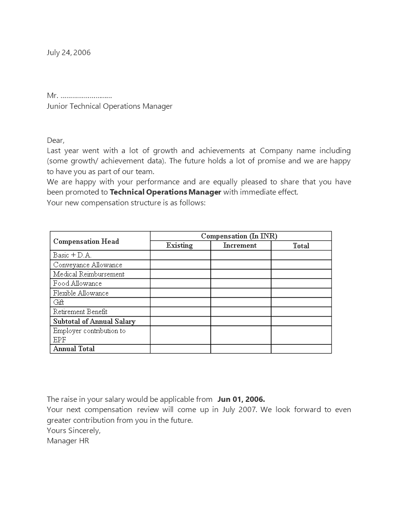 Technical Operations Manager Appraisal Letter main image