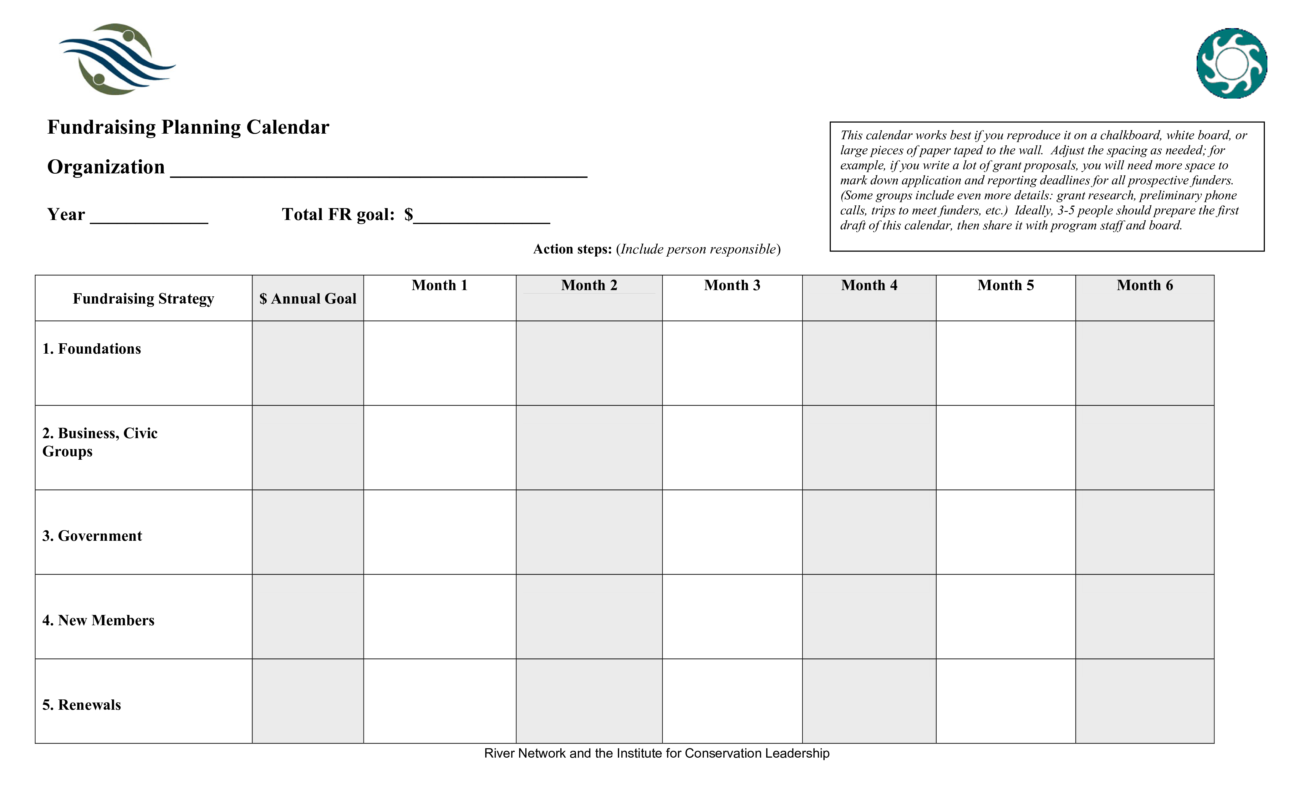 fundraising calendar template