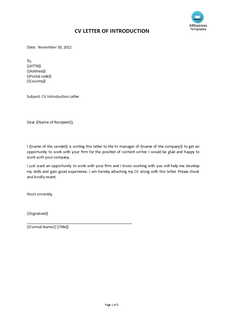 cv introduction letter voorbeeld afbeelding 