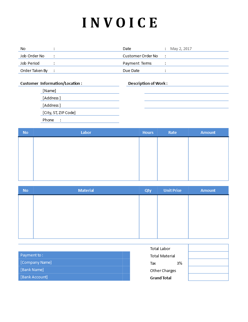 plumbing invoice modèles