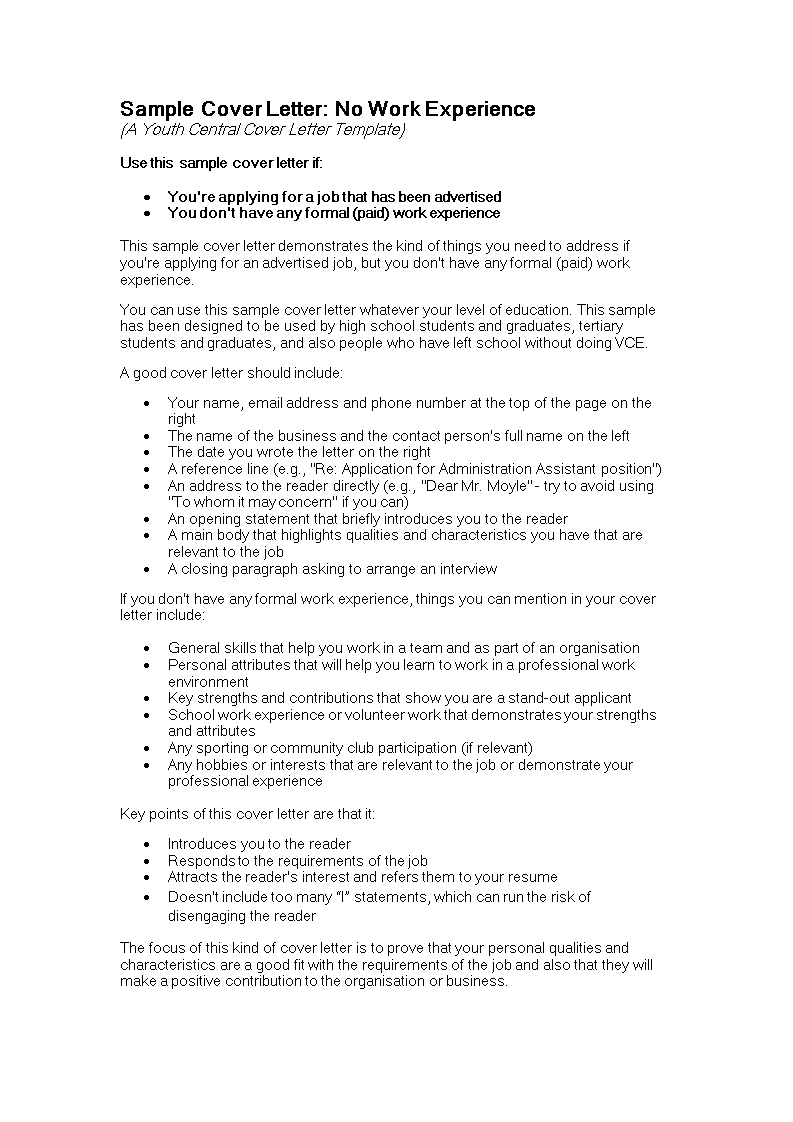 graduates with no experience cover letter template