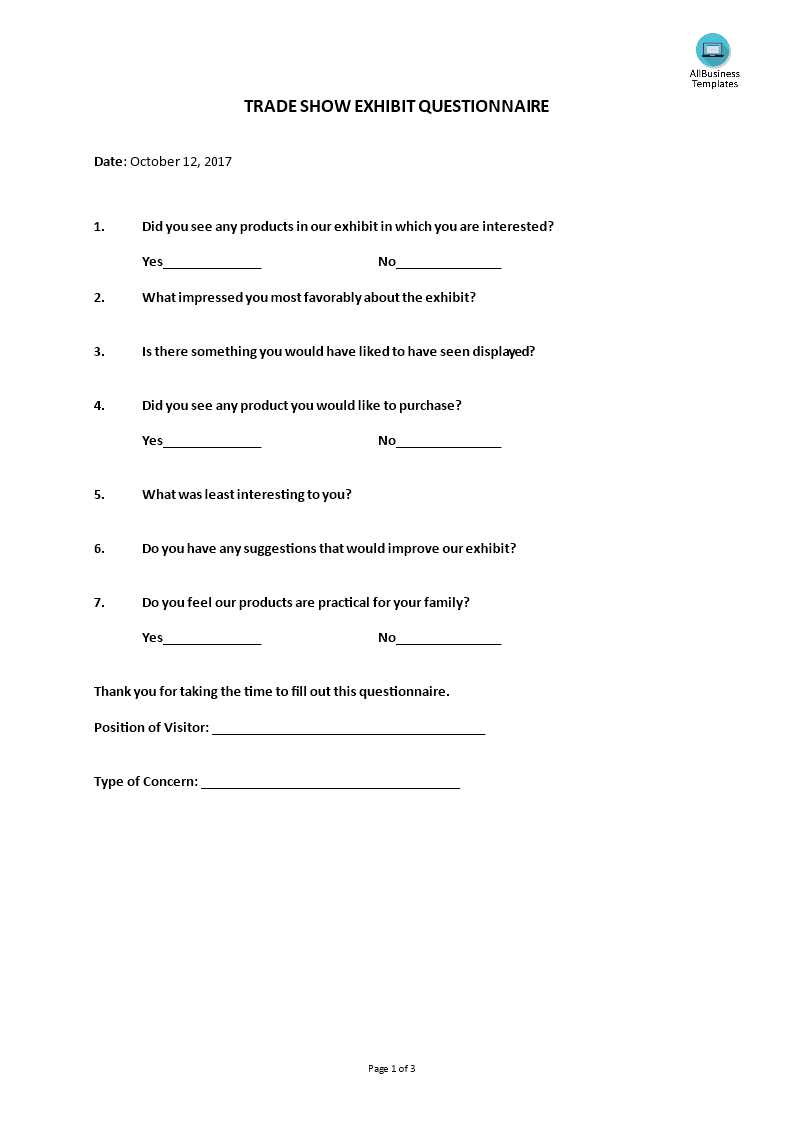 trade show exhibit questionnaire template