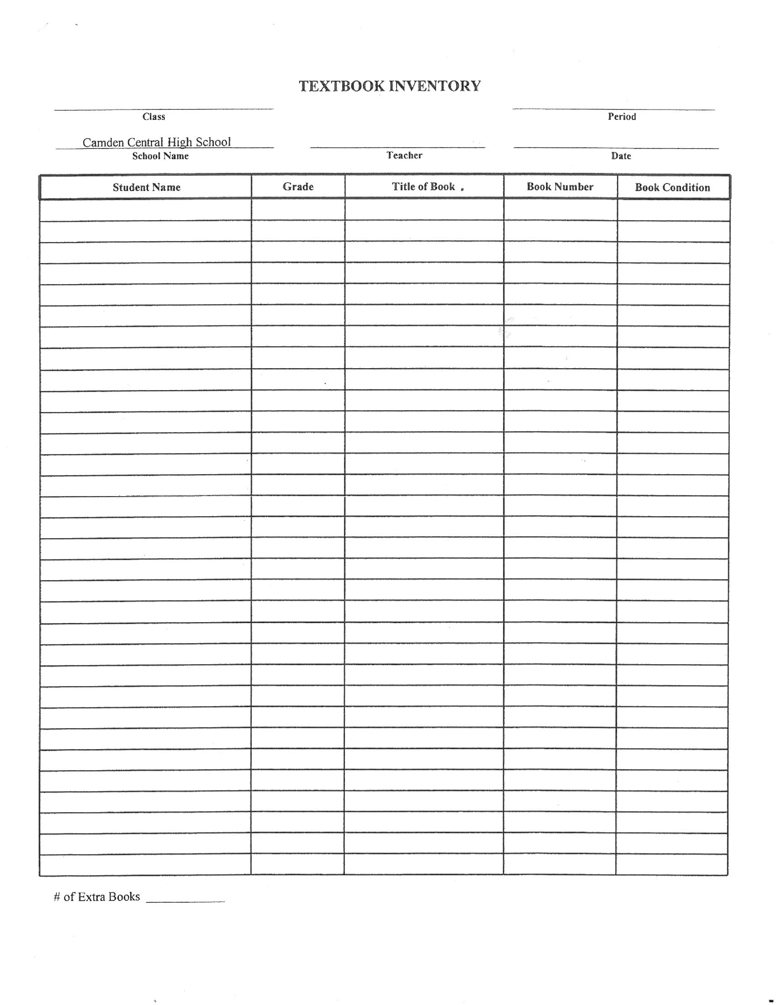 text book inventory template