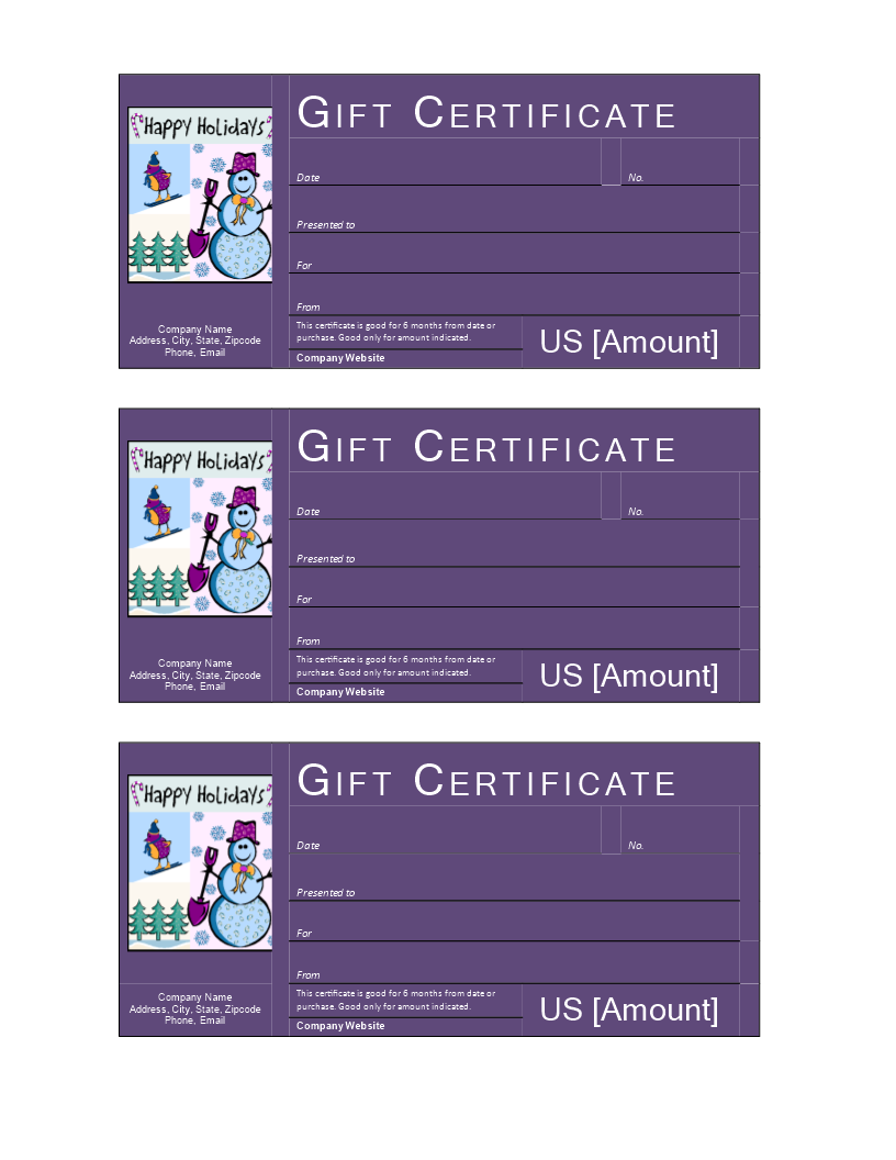winter holiday gift certificate template