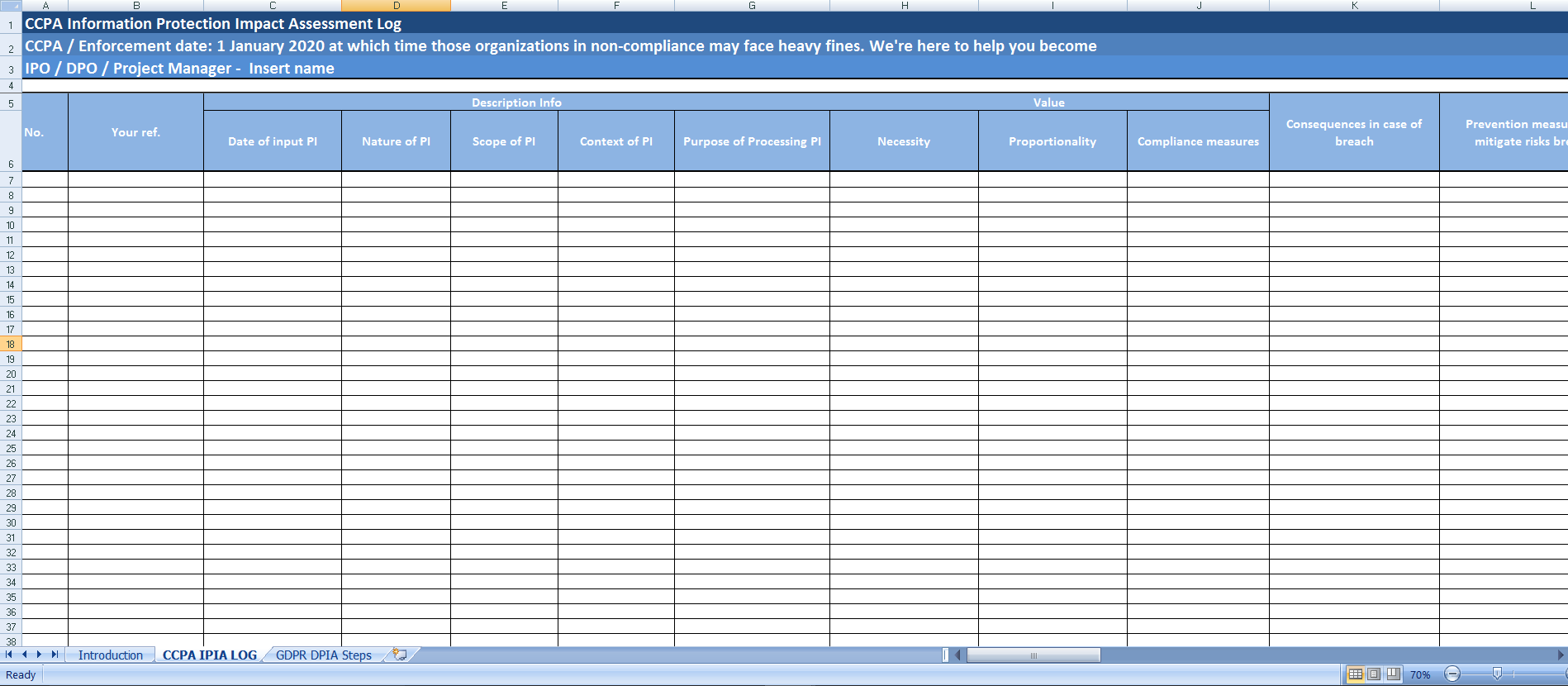 ccpa information protection impact assessment log template