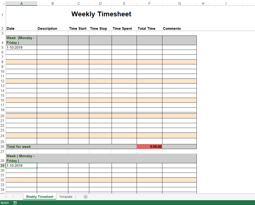 weekly timesheet template in excel Hauptschablonenbild