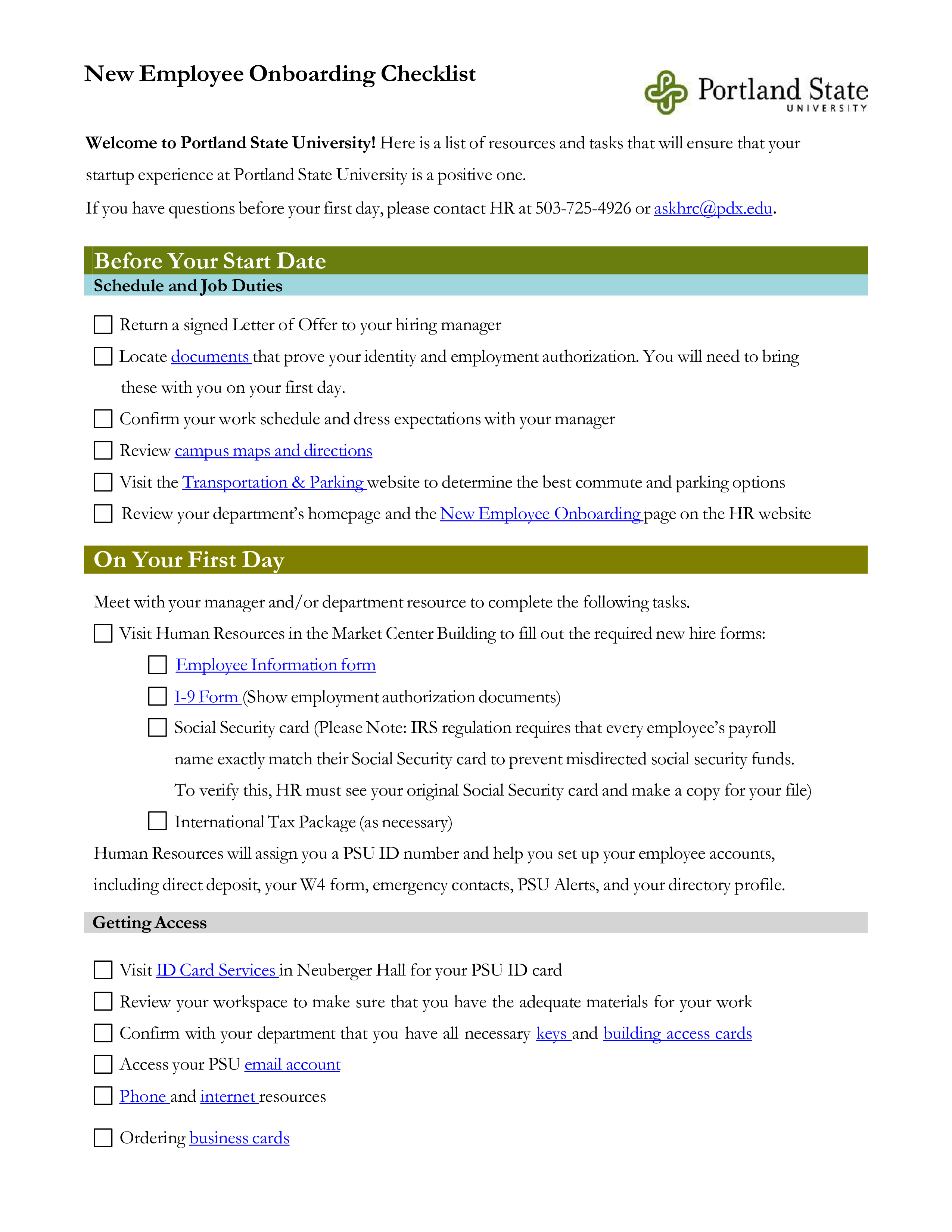 new hire onboarding checklist template