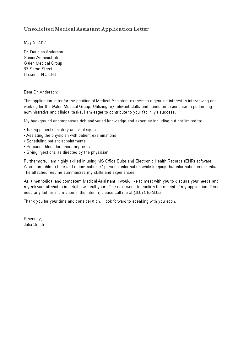 sample of unsolicited application letter for business administration