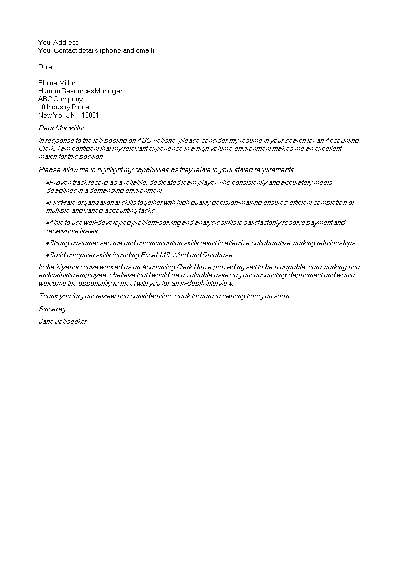 clerk cover letter template