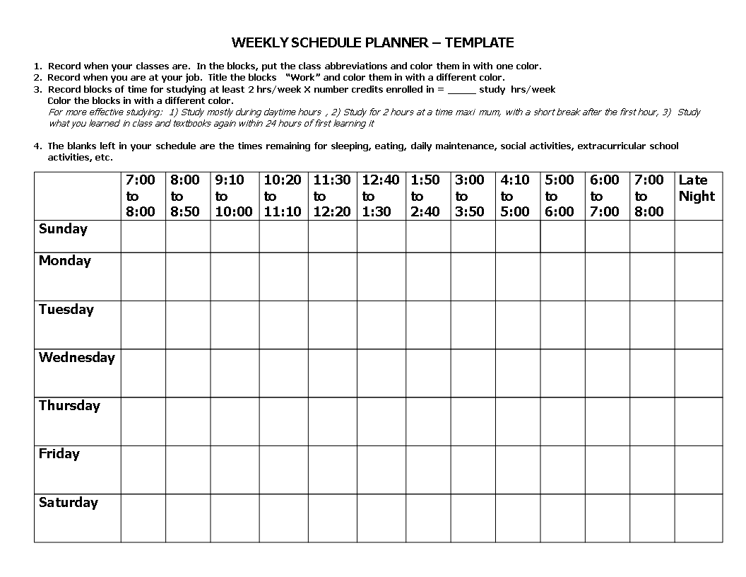 weekly schedule planner Hauptschablonenbild