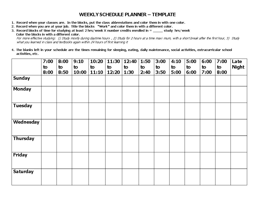 weekly schedule planner voorbeeld afbeelding 