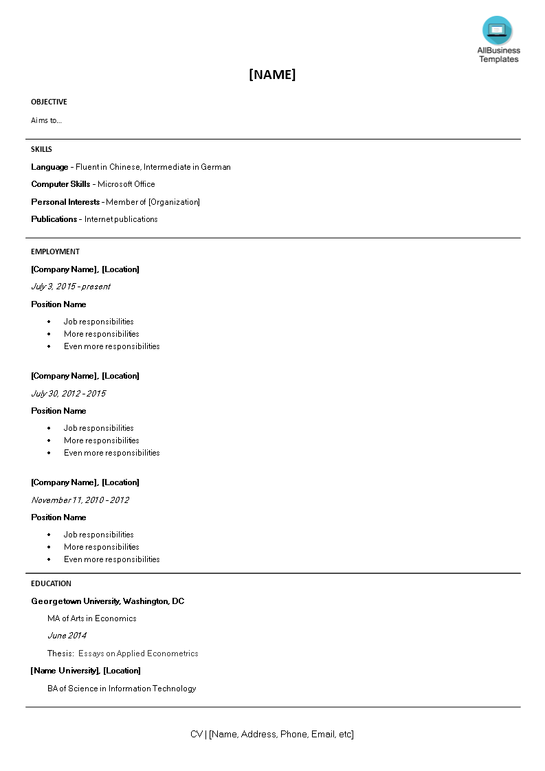 basic chronological curriculum vitae template voorbeeld afbeelding 