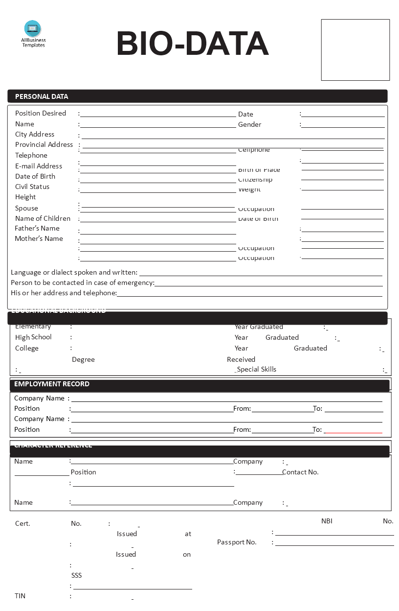 biodata format educational qualification