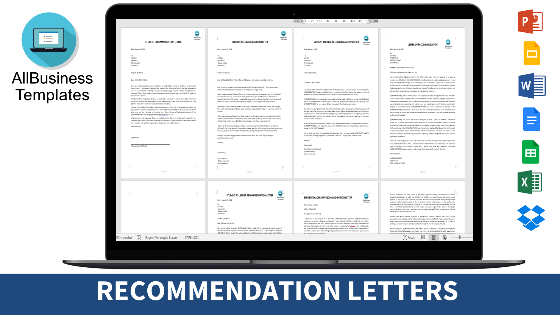 Examples of Recommendation Letters 模板