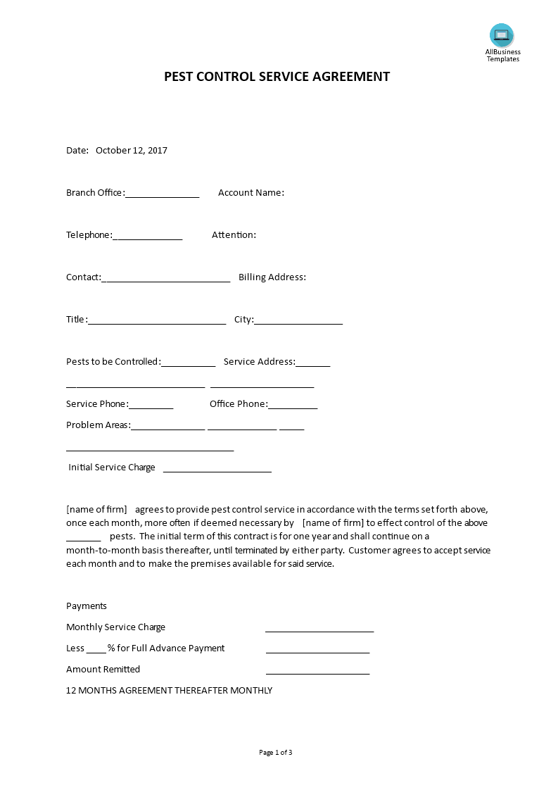 pest control service agreement template