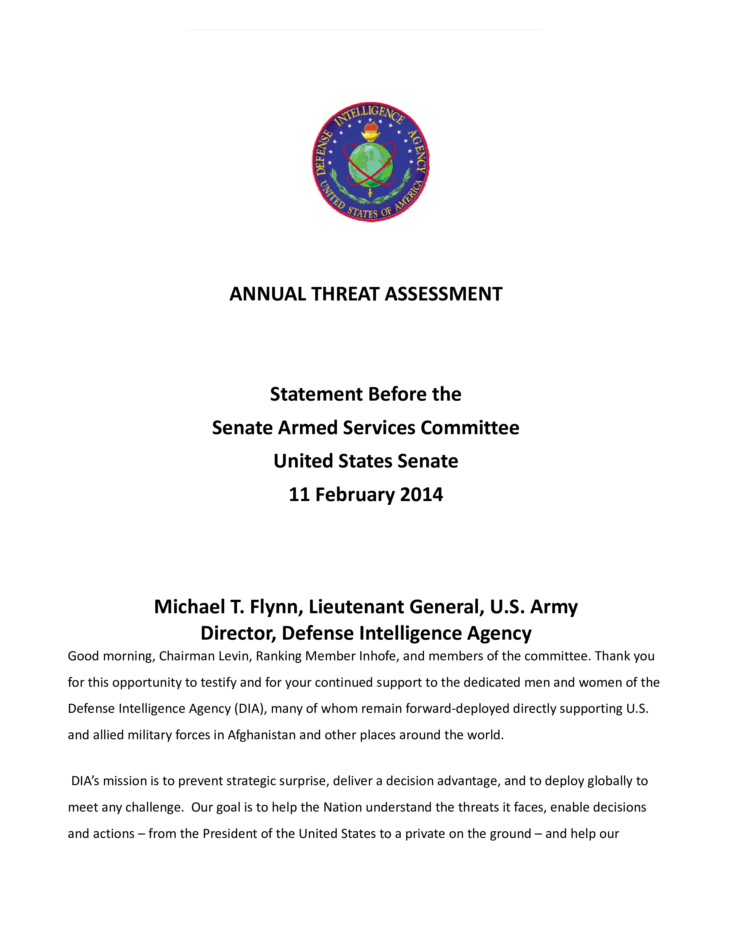 annual threat assessment Hauptschablonenbild