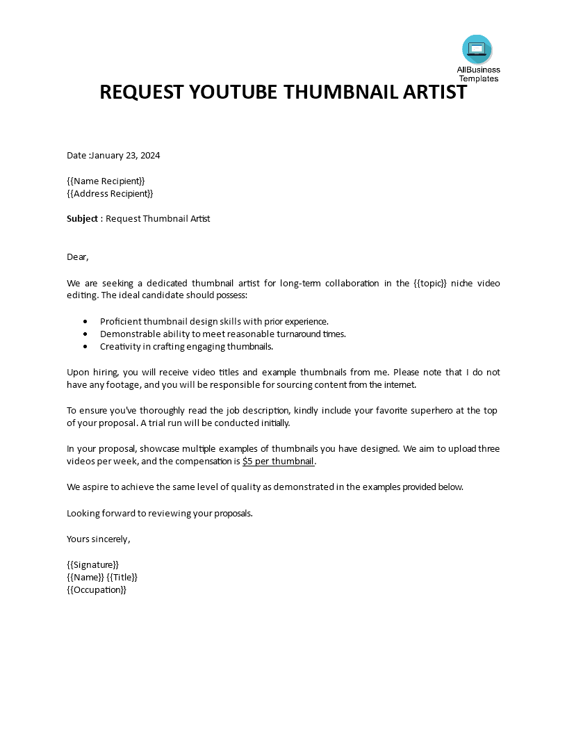 Request Thumbnail Artist Template main image