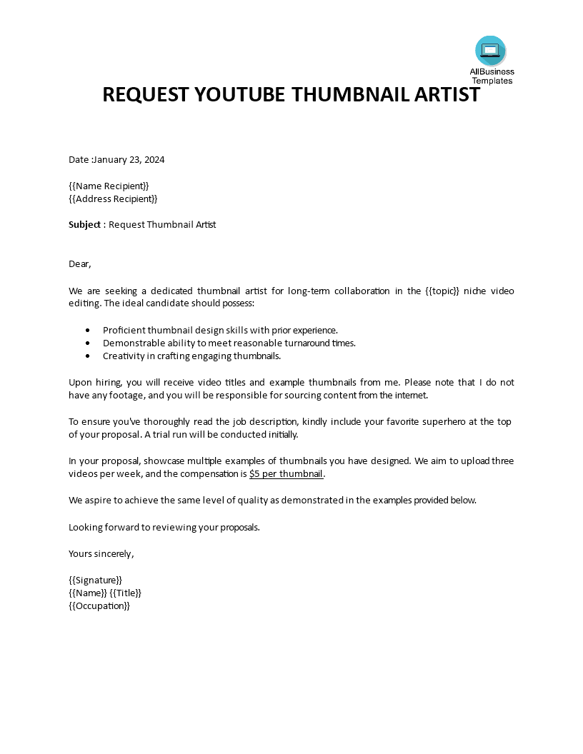 request thumbnail artist template modèles