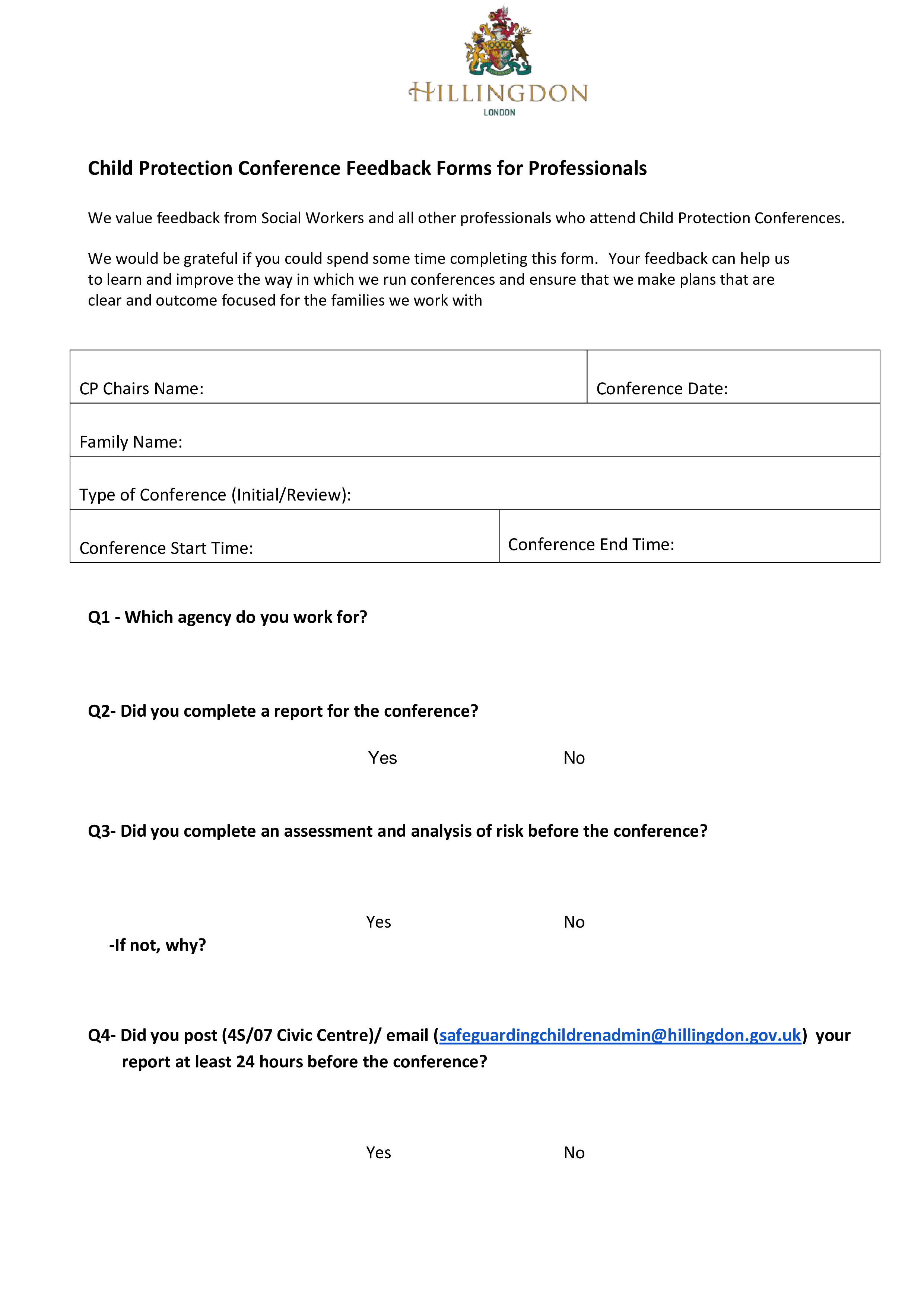child conference forms for professionals template