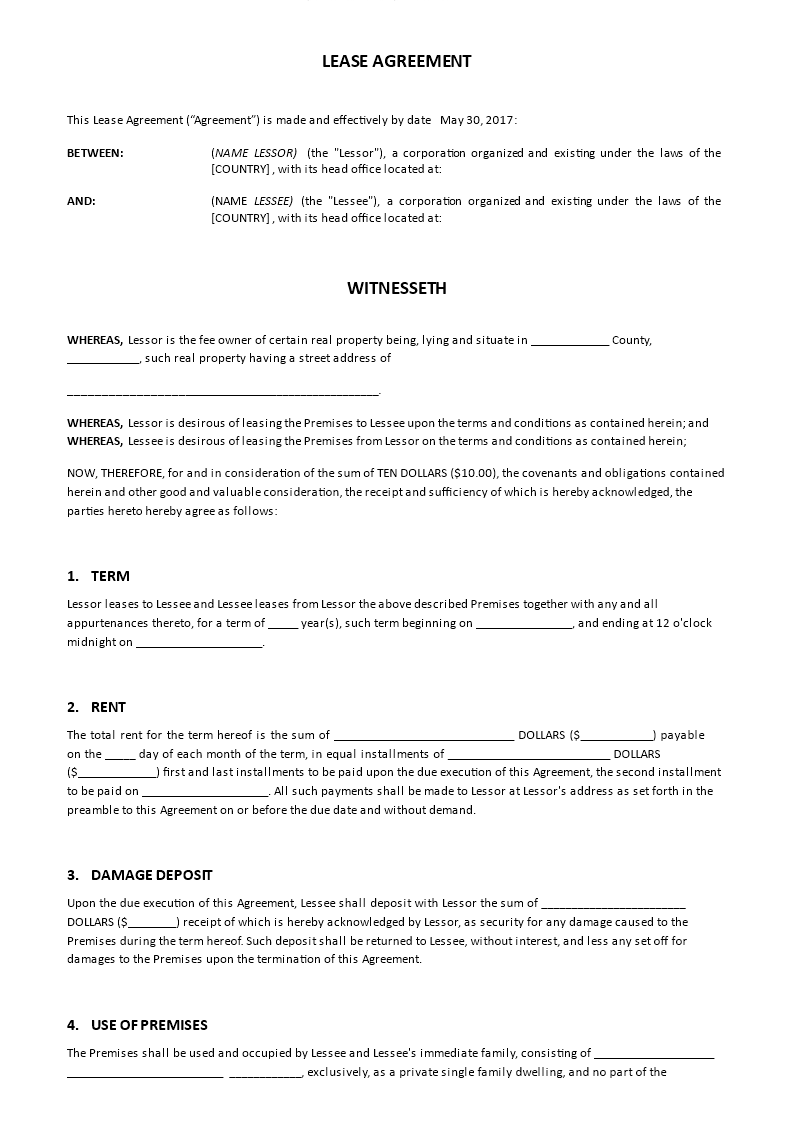 lease agreement for real estate plantilla imagen principal