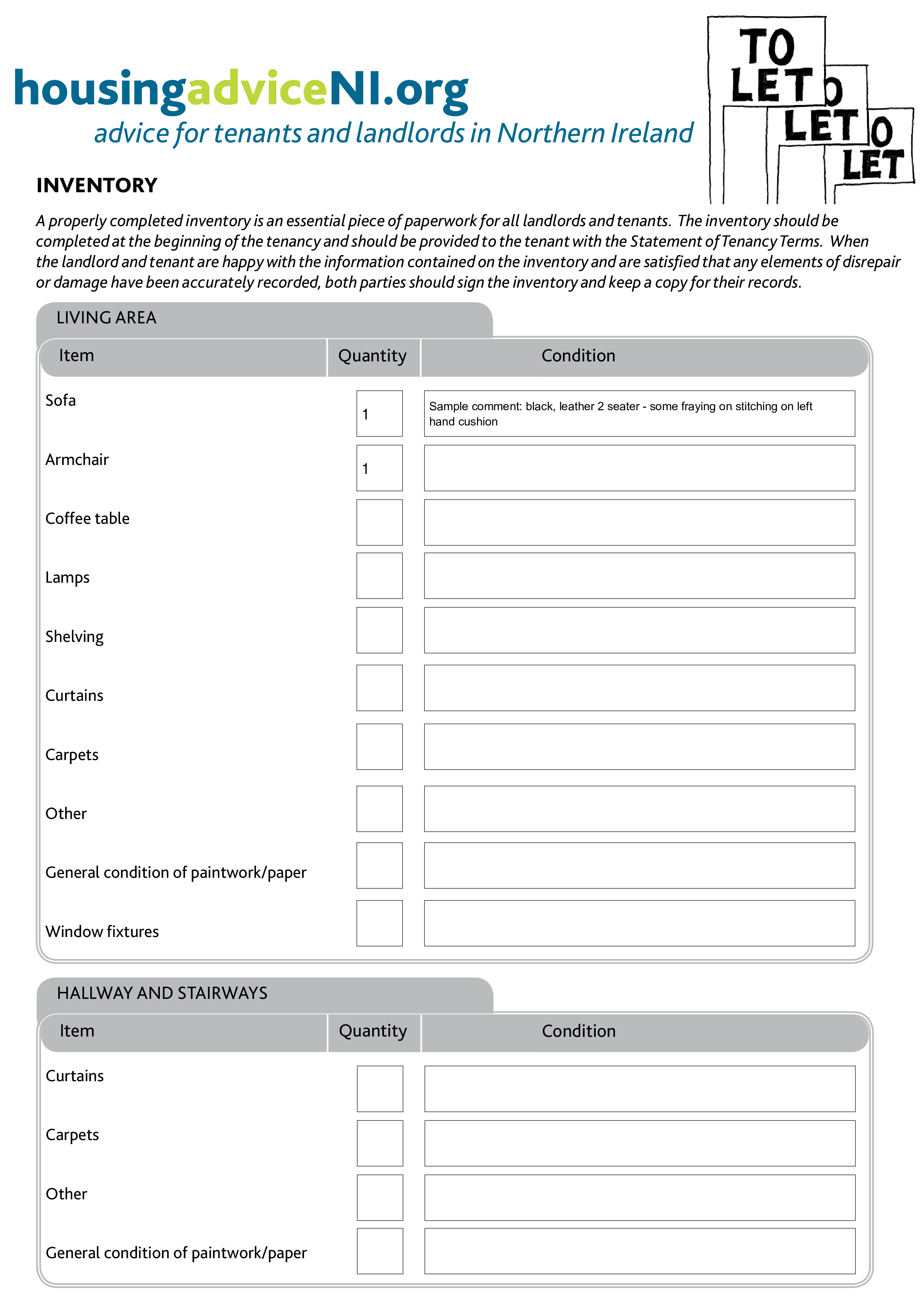 tenant landlord inventory voorbeeld afbeelding 