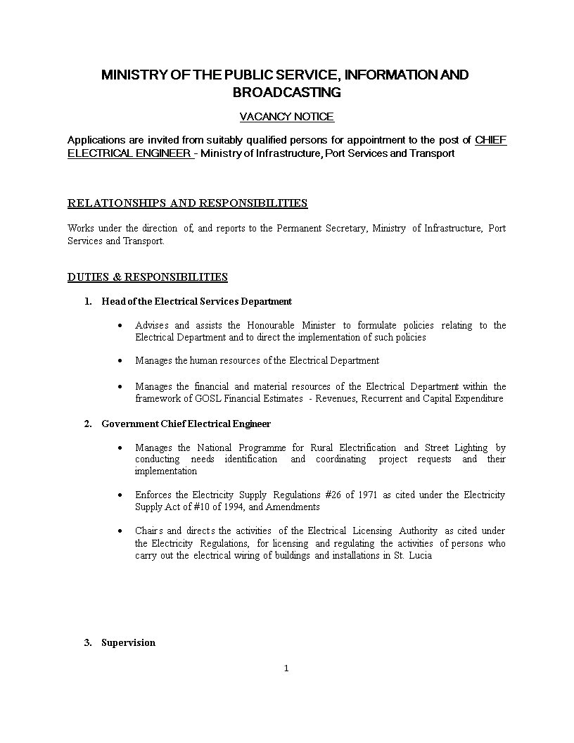 electrical engineer vacancy notice modèles