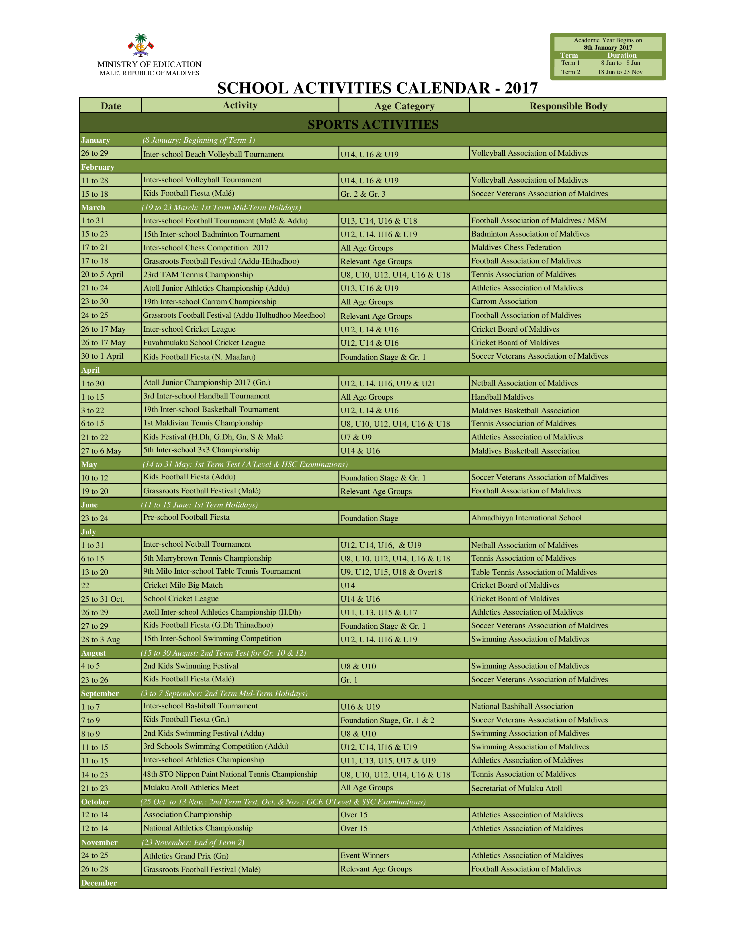 school activity calendar template