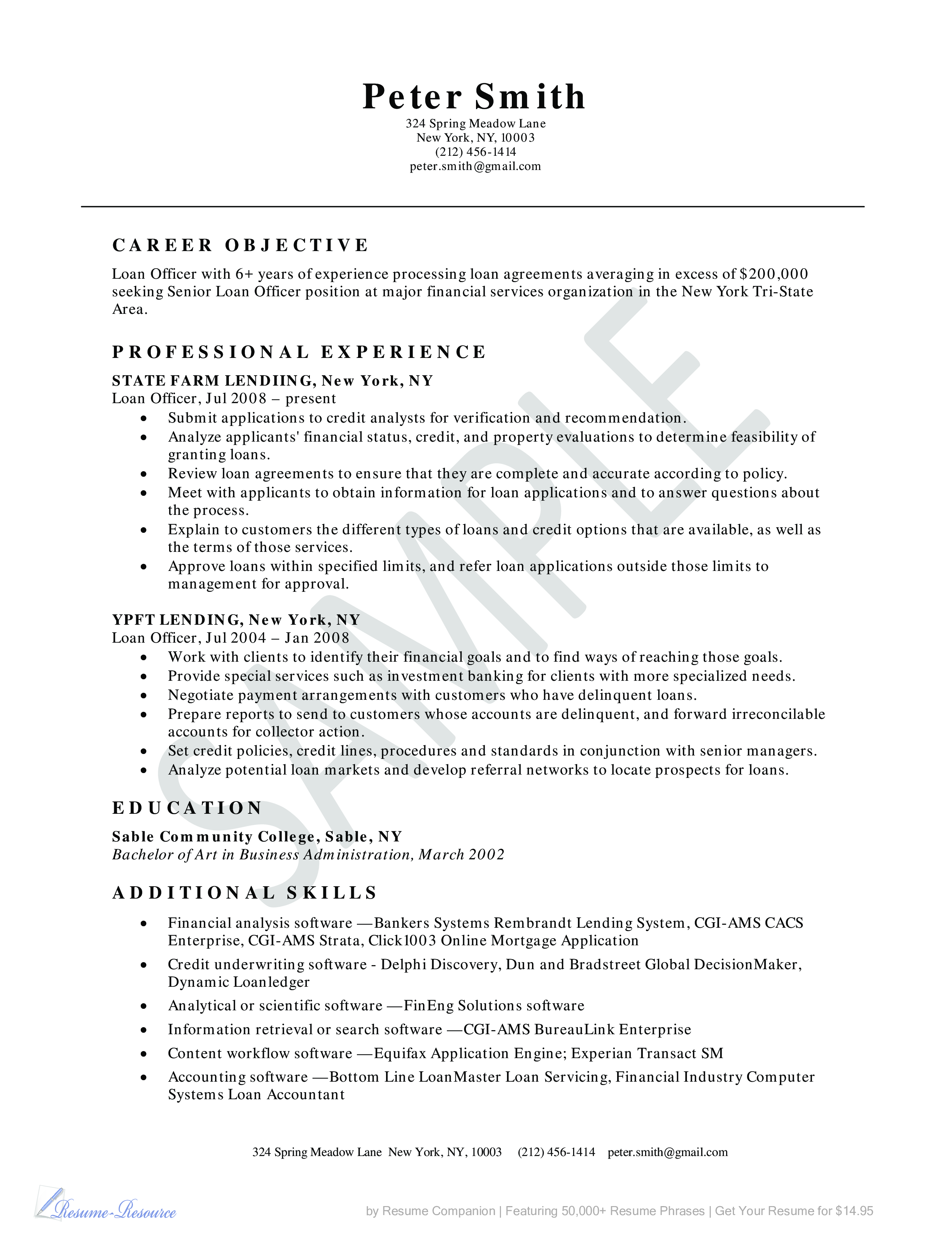 Loan Officer Resume Example main image