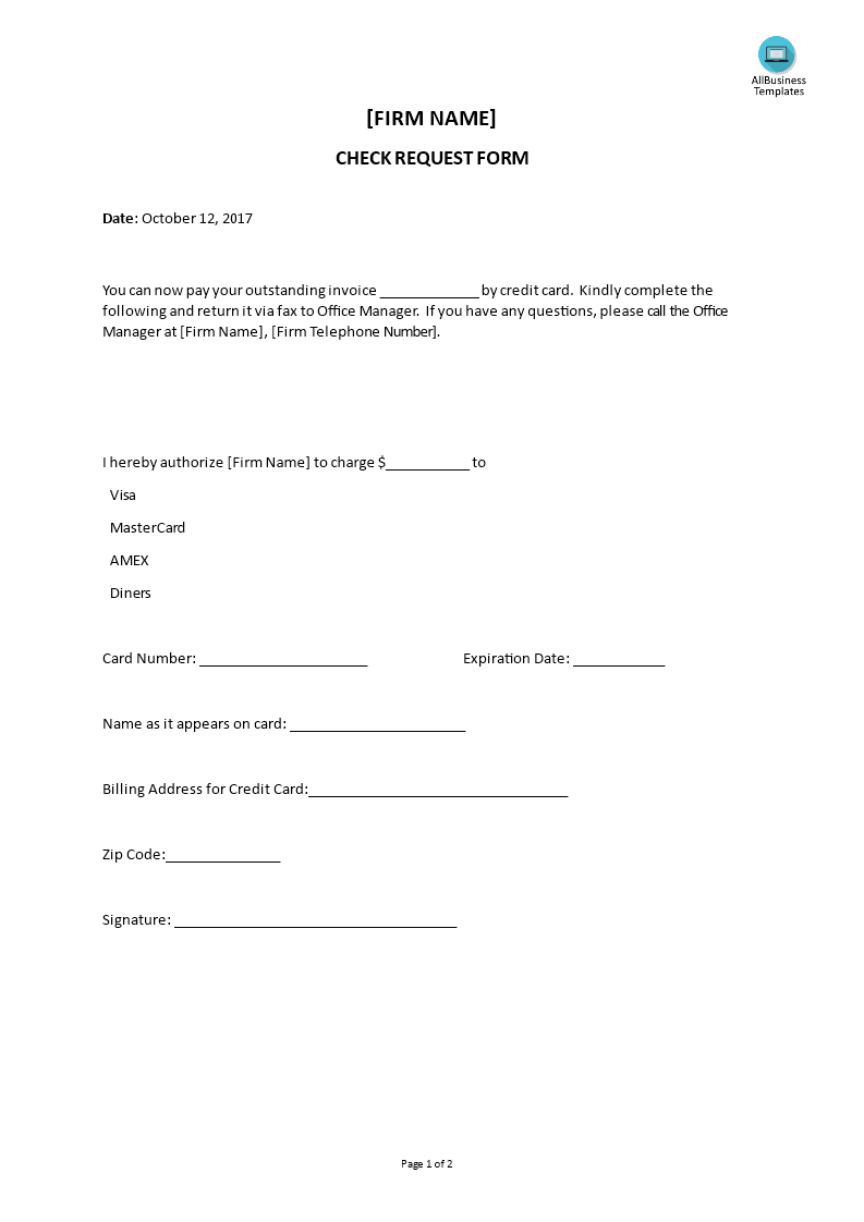 Credit Card Authorization Form  Templates at allbusinesstemplates Regarding Credit Card Payment Form Template Pdf