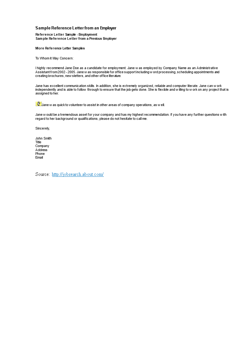 administrative assistant reference letter from an employer Hauptschablonenbild