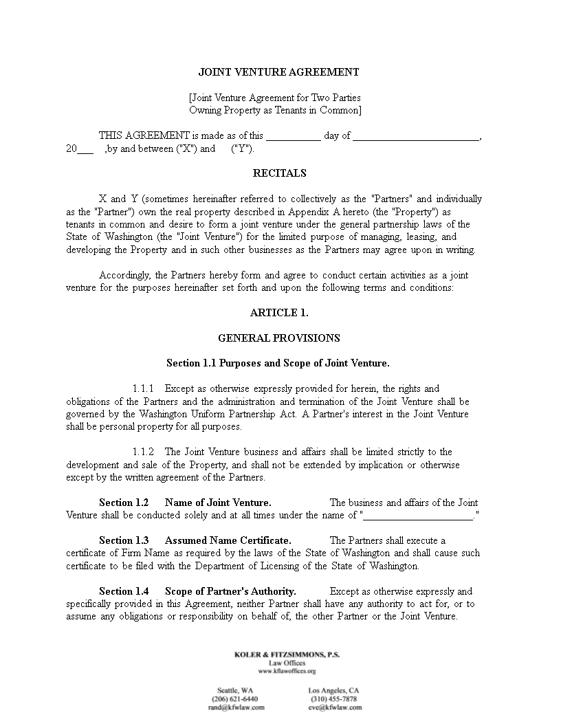 joint venture agreement for two parties template