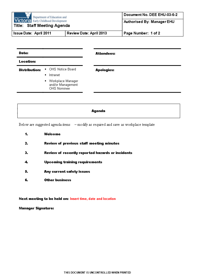 staff meeting agenda in word template