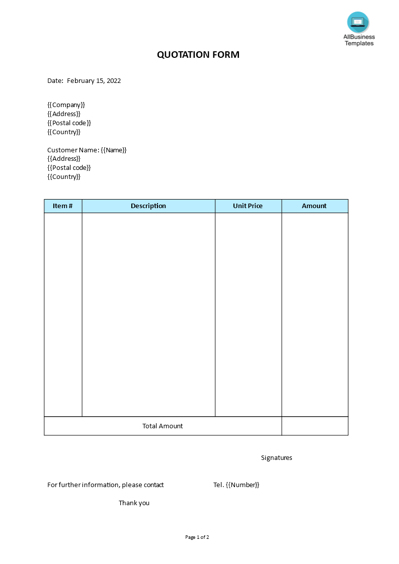quotation form template