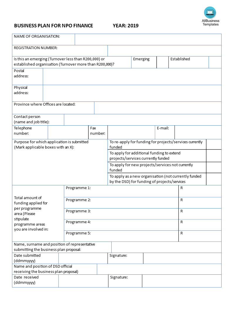 department of social development nonprofit business plan template