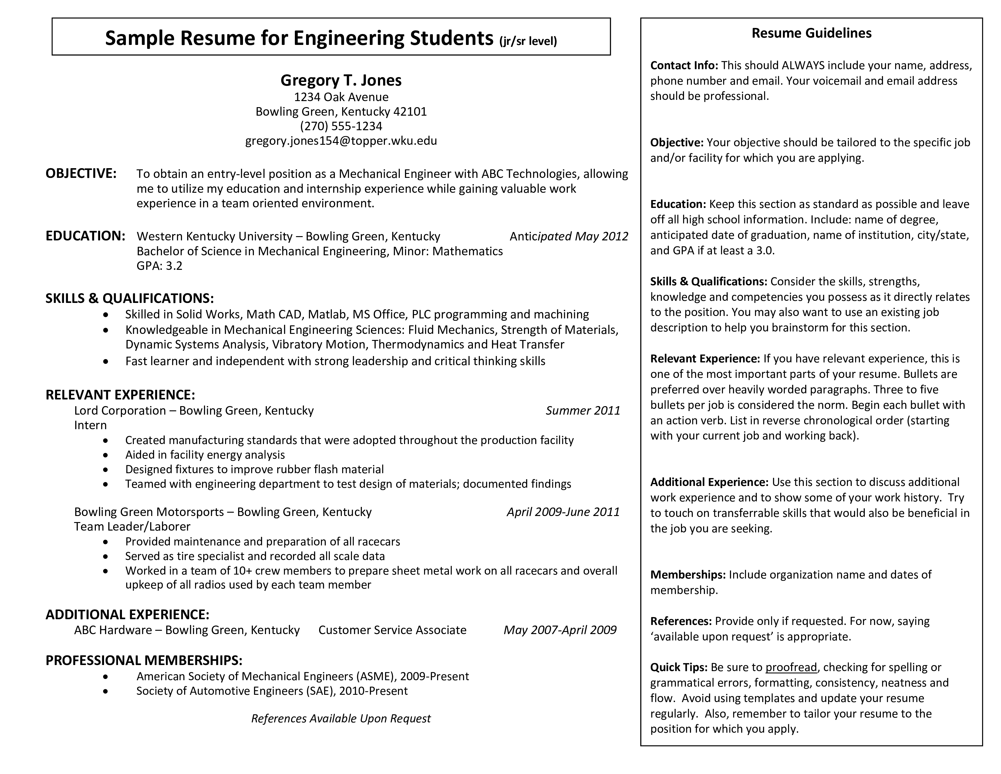 sample resume objective for college student template