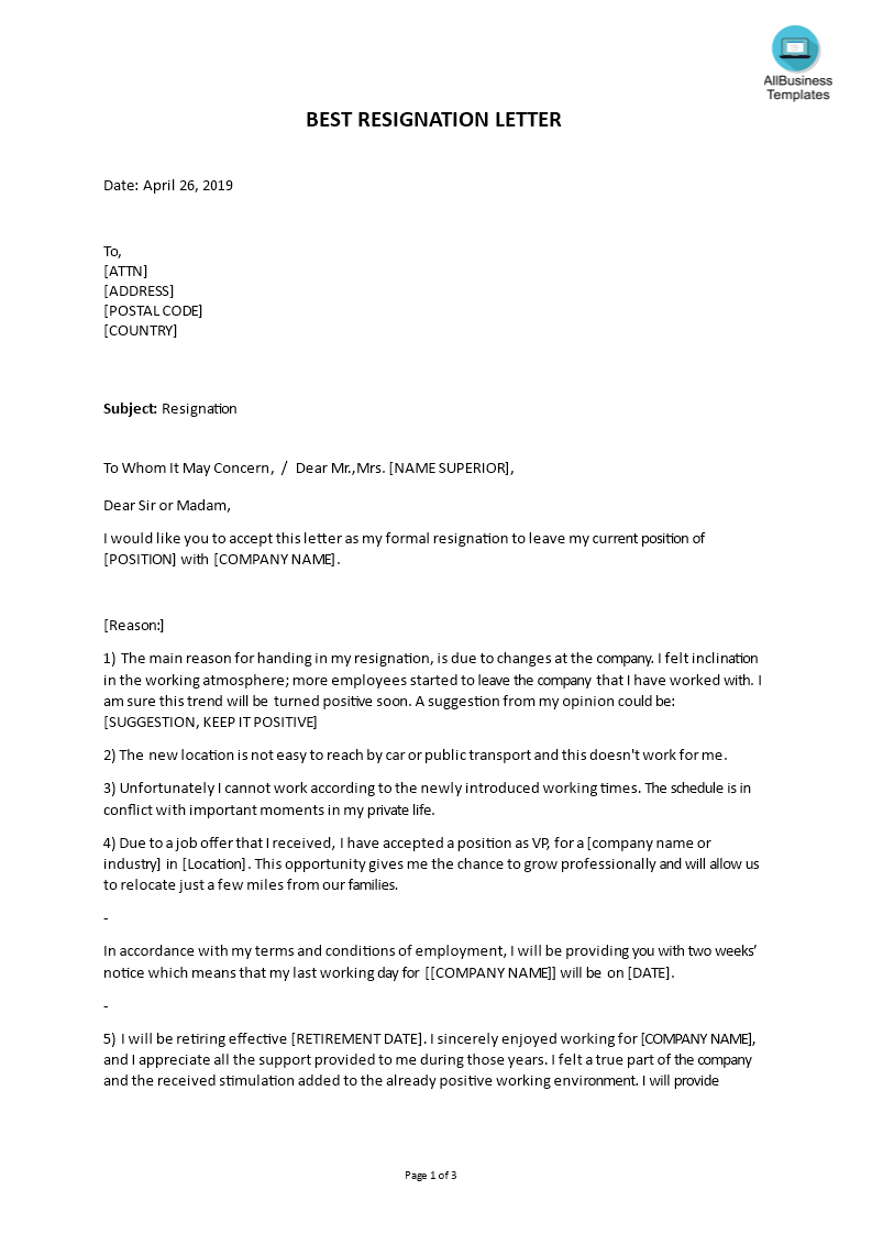 Resignation Letter Due To Conflict With Boss from www.allbusinesstemplates.com