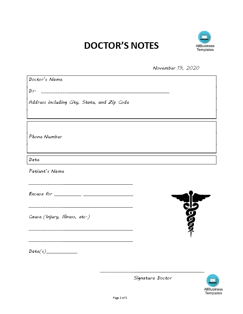 Gratis Doctors notes template For Medical Sick Note Template